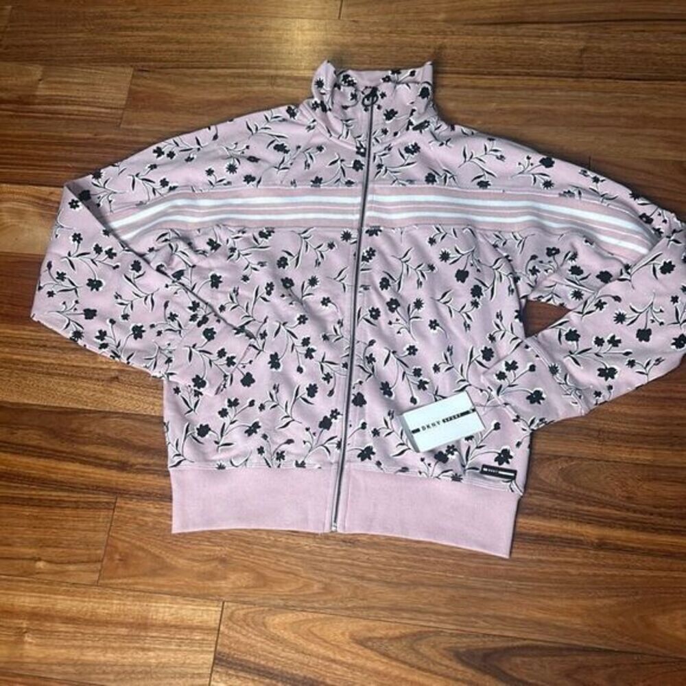DKNY SPORTS Pink/Black Floral Jacket zip logo light‎ weight